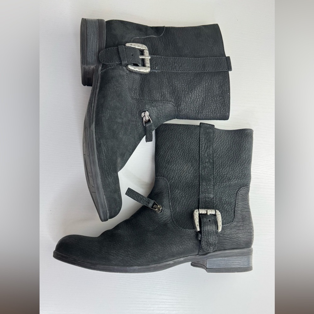 Black SHORT Leather Boot w/ Buckle Women Size 9.5 Biker‎ Grunge